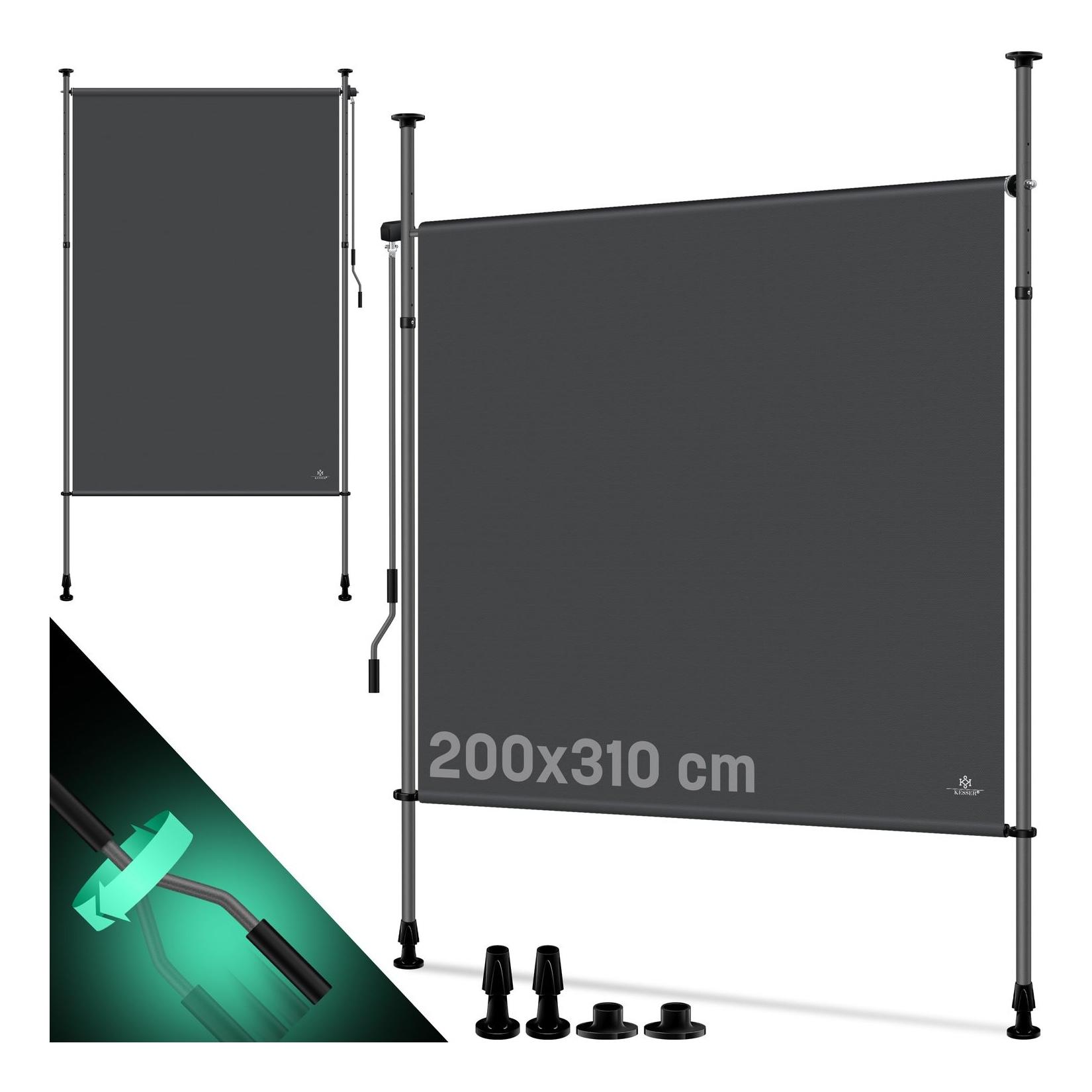 KESSER® Klemmmarkise Senkrechtmarkise außen Ausziehbar & Blickdicht Vertikalmarkise mit Handkurbel ohne Bohren Balkon-Sichtschutz & Windschutz für Garten & Terrasse Wasserfest