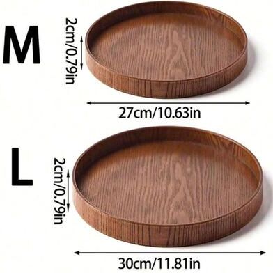 Uplift Essentials Round Wooden Serving Tray For Home And Kitchen dark Wood M L