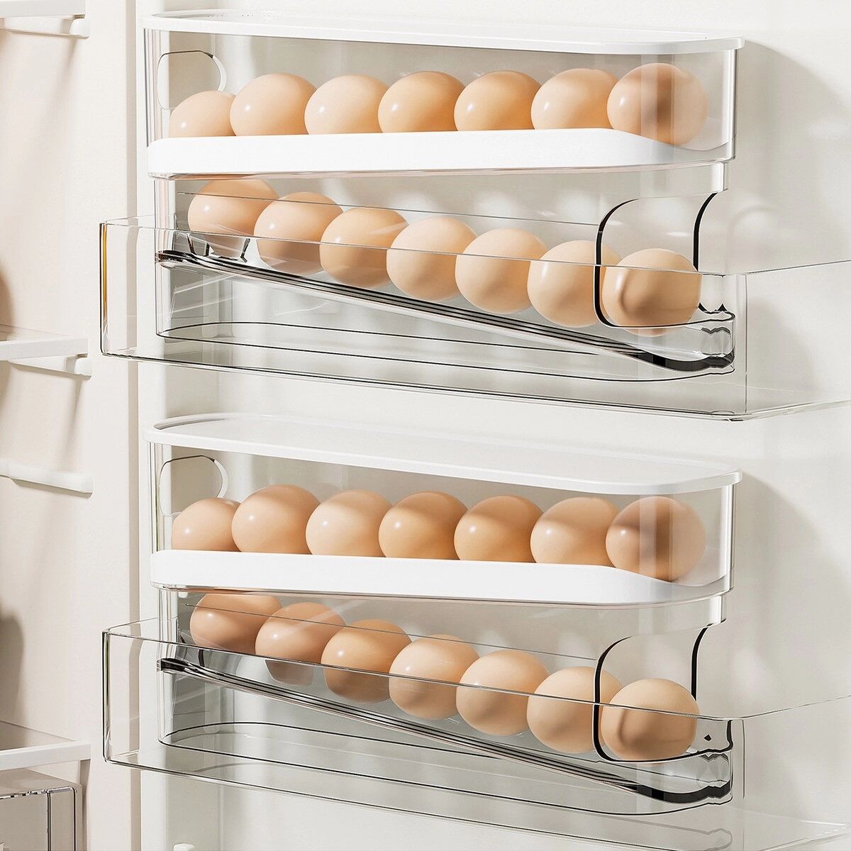 INF Zweilagiges Eierbox-Set aus lebensmittelechtem Kunststoff, transparenter Eierhalter für den Kühlschrank, 2 Boxen