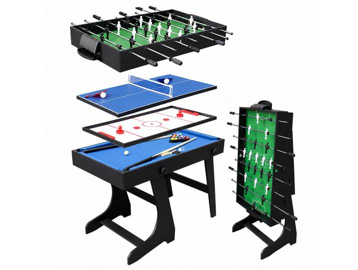 Relaxdays Spieltisch Schwarz 4-in-1 klappbar, Mehrfarbig, Holzwerkstoff, Metall, Kunststoff, 106.5x61 cm, Freizeit & Co, Sport & Fitness
