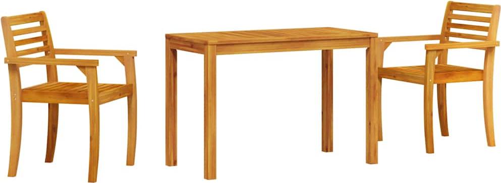 Garten Essgruppe für 2 Personen, Massivholz Akazie, Braun, Gartentisch 110x55x75 cm, 2 Gartenstühle 59x55x85 cm