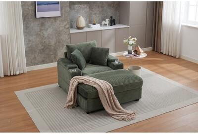 Corduroy Upholstered Chaise Lounge Sofa with Handrail storage