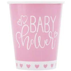 Baby Shower rosa Herzen 8 Becher