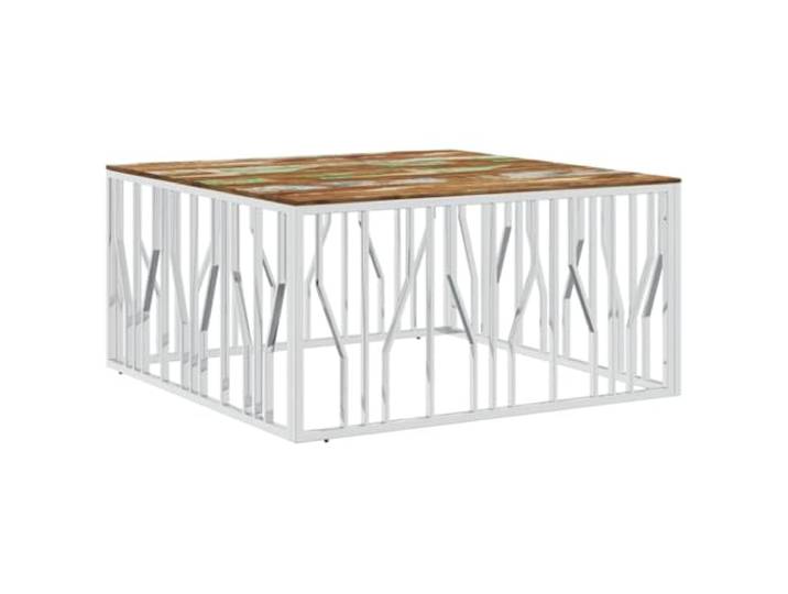KGFHERENB Couchtisch 100x100x50 cm Edelstahl Altholz Massiv Sofatisch Quadratischer Beistelltisch aus Recycled-Holz und Silber-Metall für Ihr Wohnzimmer, pflegeleichtes Unikat Design.