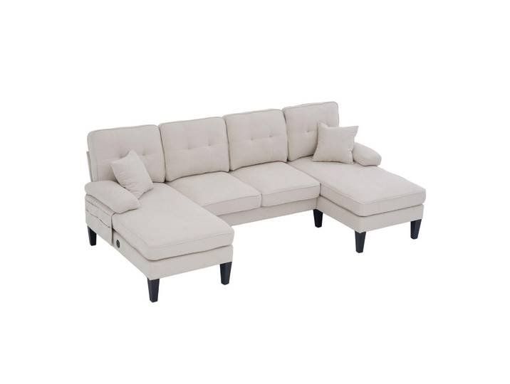 ComfortXL Wohnlandschaft De-33737 U-Form mit zwei Chaise-Lounges Beige, 250x88x130 cm, Wohnzimmer, Sofas & Couches, Wohnlandschaften, Wohnlandschaften in U-Form