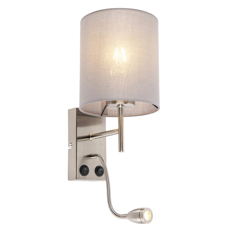 Qazqa Moderne verstelbare wandlamp in metaal en textiel - Grijs/Zilver
