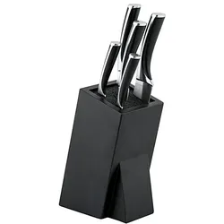Carl Schmidt Sohn Messerset mit Holzblock, Messerblock, Silber, Schwarz