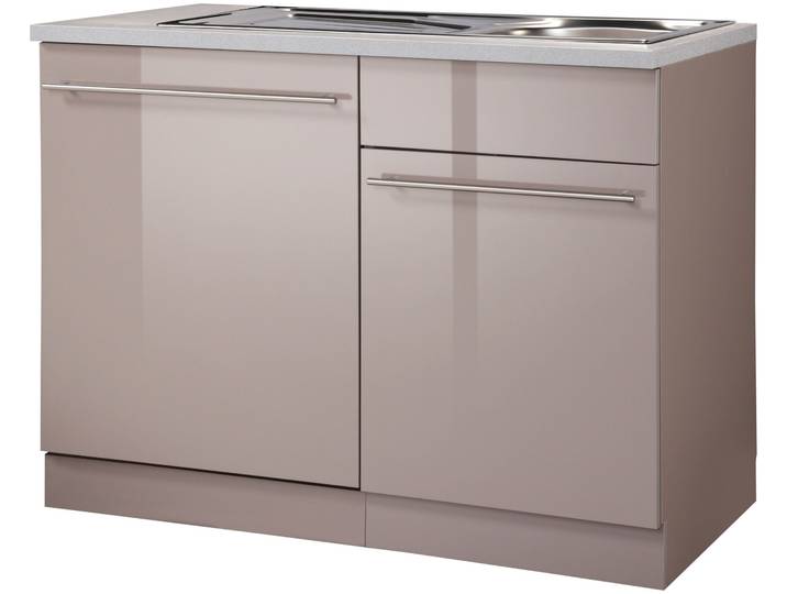 Spülenschrank WIHO KÜCHEN Chicago , braun (front: trüffel glanz, korpus: trüffel. arbeitsplatte: canvas grau), B:110cm H:85cm T:60cm, Schränke, Spülenschrank, 110 cm breit, inkl. Tür/Sockel für Geschirrspüler