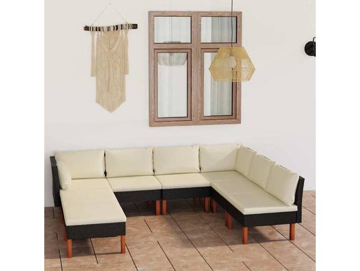 Salon de jardin 8 pcs résine tressée noire coussins ensemble mobilier extérieur 8 places terrasse