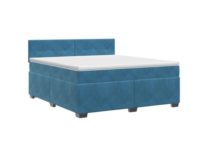 KTHLBRH Boxspringbett mit Matratze dunkelblau 160 x 200 cm Samt Kopfteil verstellbar 78-88 cm, Taschenfedern, mittlere Steifigkeit, fester Lattenrost, Holzkonstruktion, Topper aus