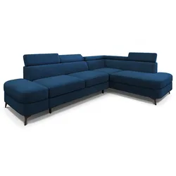 ECKSOFA AVISE MV R-S Blau Velours-Stoff mit Schlaffunktion
