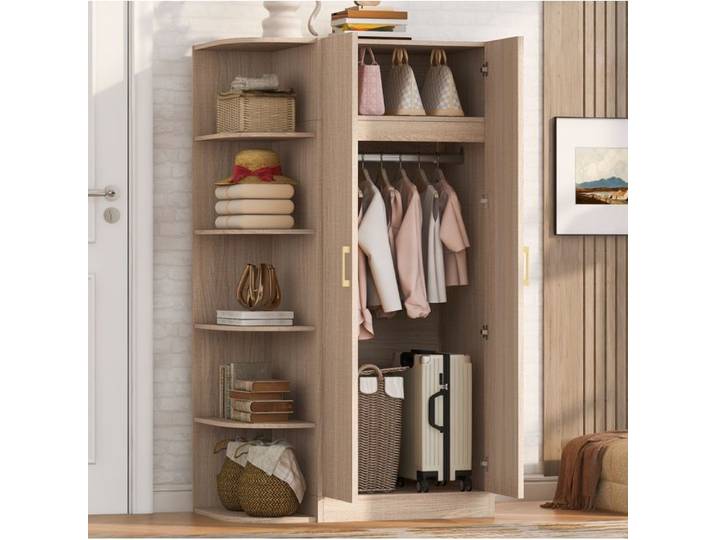 MEUBLIV Armoire double porte 90 x 55 x 170 cm penderie étagères décor bois naturel