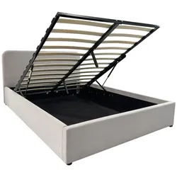 BETTKASTEN 140x190 mit kopfteil bezogen mit beigem livy 205/150/88 cm