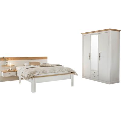 Schlafzimmer-Set OTTO HOME "Westminster", weiß, B/H: 140cm x 200cm, Schlafzimmermöbel-Sets, beinhaltet 1 Bett, Kleiderschrank 3-türig und 1 Wandpaneel, Topseller
