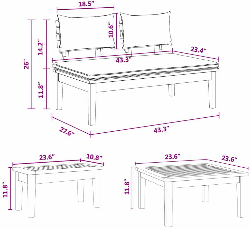 Highland Dunes Garden Bench Set With Cushion With Storage 3 Pcs Brown, Grey Brown 3
