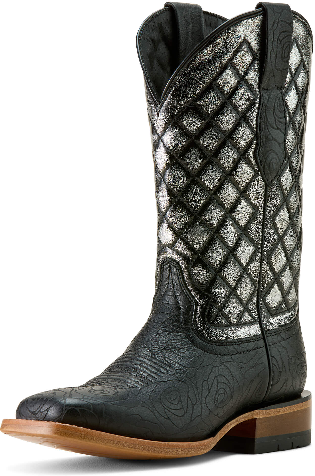 Women's Frontier Wittman Wide Square Toe Cowgirl Boots in Midnight Rose Emboss Intergalactic Leather, Size: 5.5 B / Medium by Ariat