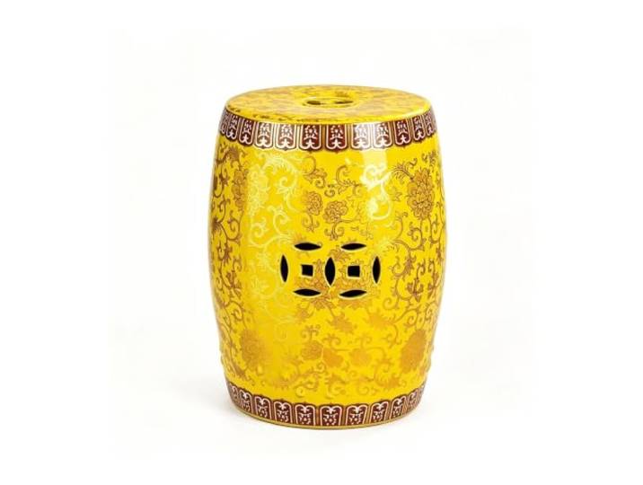 LGHQGHXF Floraler Keramik-Gartentrommelhocker – Innen- Und Außenterrasse, Dekorativ, Beistelltisch for Hof, Wohnzimmer – Orientalischer Kunsthocker for Rasen, Hof, Wohnzimmer(Yellow)