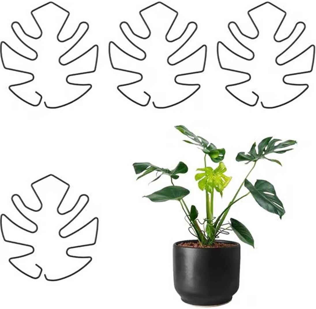 INF Monstera Pflanzenstützklammern x4 aus Eisen, Stielstützen für Zimmerpflanzen und Balkonpflanzen Schwarz