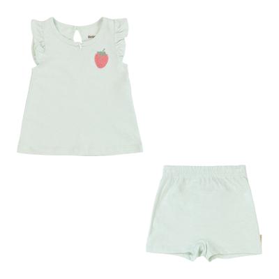 Bluse & Shorts HUGGIES BABYWEAR "HUGG 2PC SETS", Mädchen, Gr. 4 (9M/74), grün (milky grün), Web, Obermaterial: 100% Baumwolle, bestickt, unifarben, KOB Set-Artikel, mit Stickerei