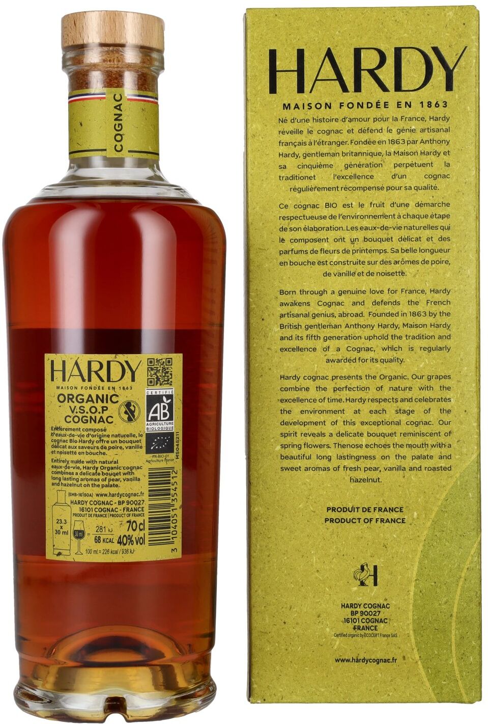 Hardy Cognac Hardy V.S.O.P Cognac ORGANIC 40% Vol. 0,7l in Geschenkbox