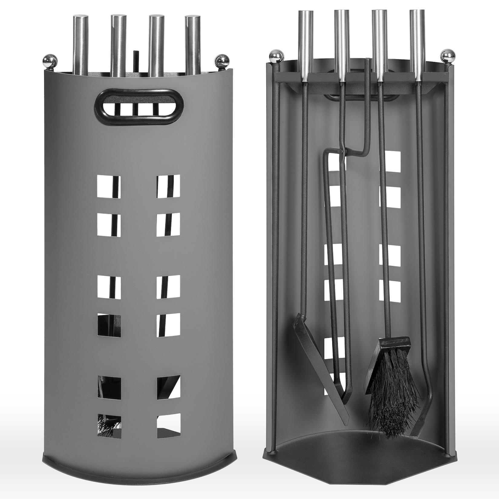tectake® Kaminbesteck, 5-teilig, Schürhaken, Zange, Besen, Schaufel und Halter mit Edelstahlgriffen, 23 x 14,5 x 58 cm