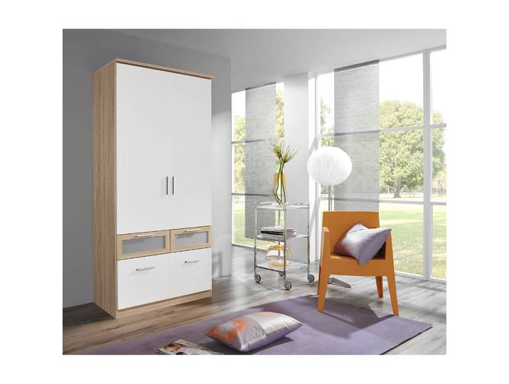 Kombischrank Bochum-Extra 91 x 199 x 56cm Weiß/Beige/Eiche Sonoma Dekor/Alpinweiß Alpinweiß/Eiche Sonoma Dekor - Schrankbreite: 91 cm - 2-türig