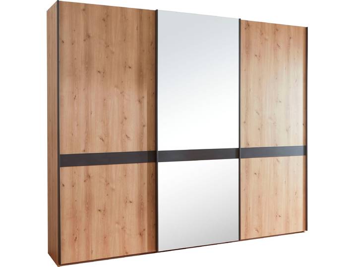 Schwebetürenschrank WIEMANN Rialto , grau (bianco, eiche, nachbildung, graphit, kristallspiegel), B:278,9cm H:236cm T:67cm, Schränke, Schwebetürenschrank, hochwertige Dekorfront mit Spiegeltür