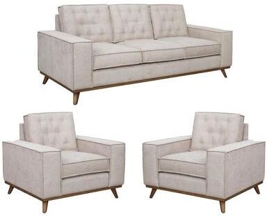 Frank Beige Tufted Mid Century Modern Sofa and Two Chairs Set