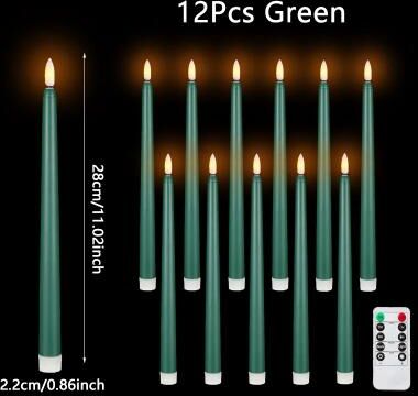 Uplift Treasures Flameless Black LED Taper Candles Battery Operated green Remote Control 72pcs