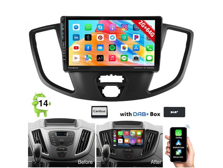 ESSGOO Android 15 Für Ford Transit Tourneo Custom CarPlay GPS Navi USB Type-C Navigationsgerät (Carplay Android Auto Bluetooth EQ USB GPS Navi WIFI Touchscreen)