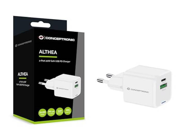 CONCEPTRONIC 2-poorts 20W GaN USB-PD-oplader, USB-C x 1, USB-A x 1, QC 3.0, PPS