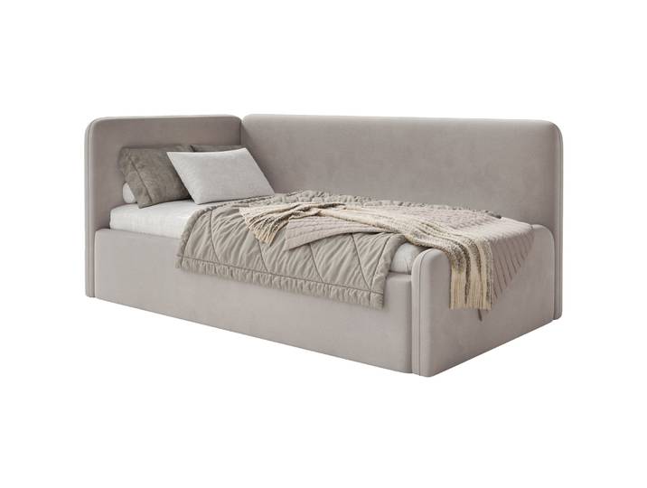 Jugendbett 90x200 cm Fanklo linksseitig mit Stauraum, grau-beiges