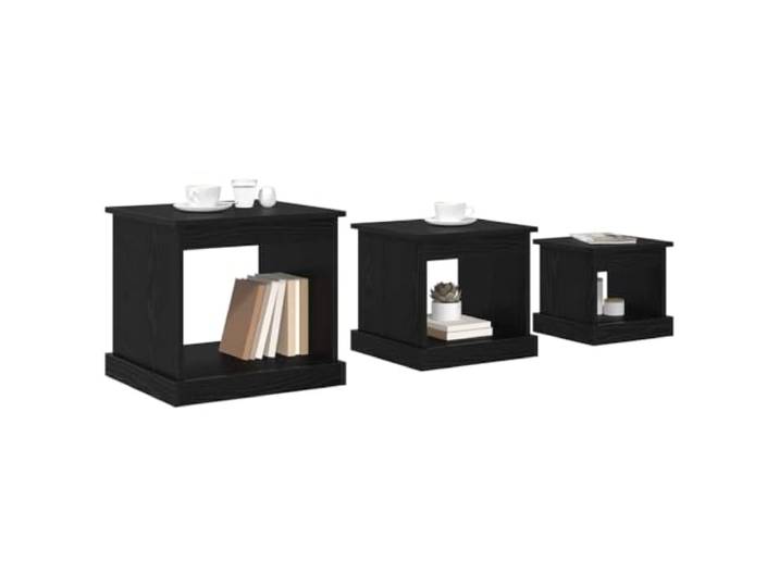 KTHLBRH Beistelltisch Eiche Schwarz 48 x 45 x 45 cm Holz mehrschichtig 3-teiliges Regal-Set, ineinandergreifendes Design, freistehend, für Wohnzimmer, Schlafzimmer, Büro