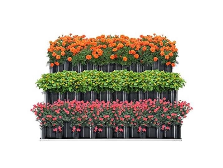Pflanzbeet Renswoude 3-stufig 118x118x60cm Gartenbeet Stufenbeet Hochbeet Blumenbeet 3 Etagen treppenförmig Stahl Anthrazitgrau