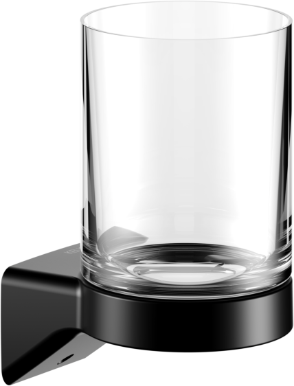 KEUCO AVENO Glashalter 14650379000 mit Echtkristall-Glas, zum Kleben/Schrauben, schwarz matt