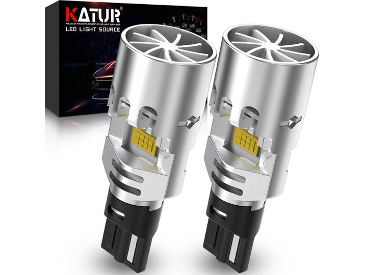 KATUR Ampoule LED W16W 700 % de luminosité, Compatible CANBUS sans code d'erreur, blanc 6500 K, 6000 lm, avec ventilateur de refroidissement, haute vitesse, T15 912 921, ampoules LED pour feux de recul, lot de 2