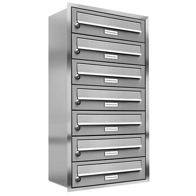 AL Briefkastensysteme 7 Fächer Premium Edelstahl Unterputz Briefkasten Anlage für Post A4, modern, robust, wetterfest, Artikelnummer: 132T7U1