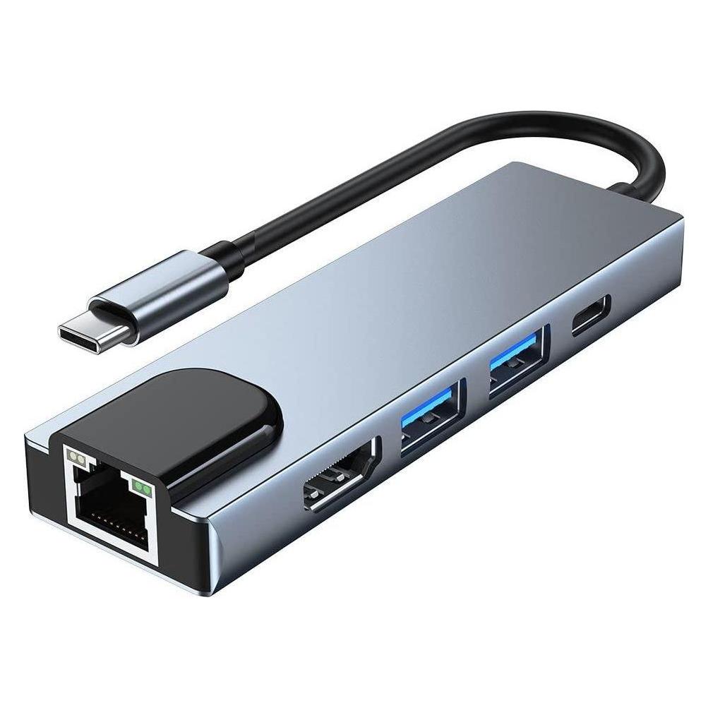 Tech-Protect HUB V3 5in1 USB-C - USB-A 3.0 / USB-A 2.0 / USB-C / HDMI / RJ45 - gray (USB-C, 5 Ports) (20239-0)