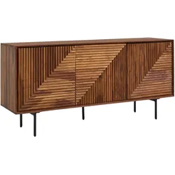 FineBuy, Kommode + Sideboard, Sideboard Sheesham Braun (148 x 40 x 72 cm)