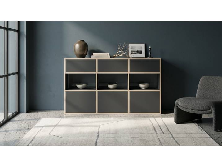 Sideboard mit Schubladen - Kommode wie vom Tischler o. Schreiner Premium Dekore Schwarz Multiplex Kante