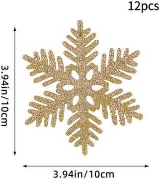 Modern Mode Marketplace Christmas Venue Decoration, Pink Glitter Plastic Snowflake, Winter Party Supplies, Ornaments For Home, Tree Pendant golden B Style 12pcs