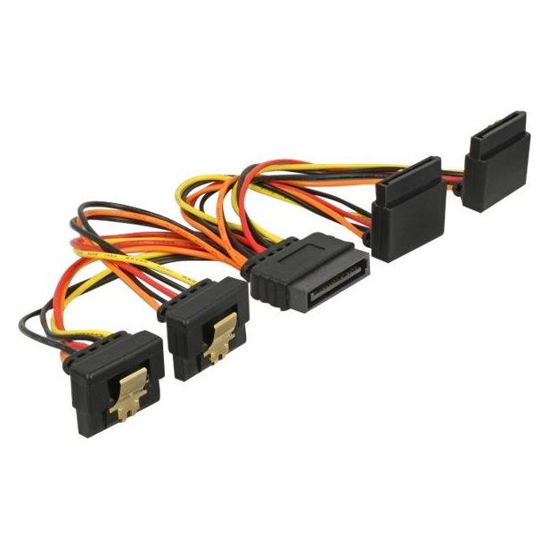 Delock Kabel SATA 15 Pin Strom Stecker mit Einrastfunktion > SATA 15 Pin Strom Buchse 2 x unten / 2 x oben (15 cm, 15 pin S-ATA) (60153)