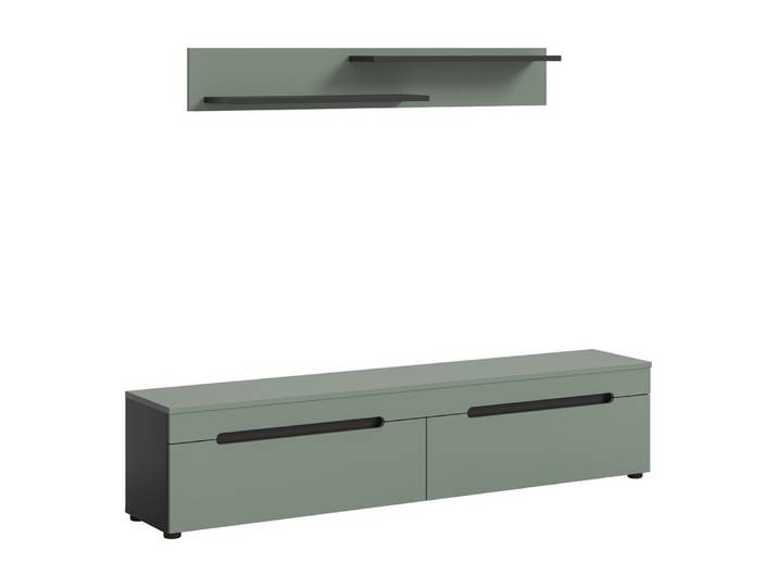 Lowboard inkl. Wandboard Canu , Basalt grau / Smoke Green
