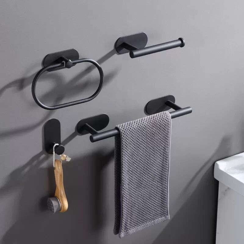 INF Badezimmer Hängeregal Set (Bohren nicht erforderlich) - 4-teiliges Edelstahl Handtuchring Set Schwarz