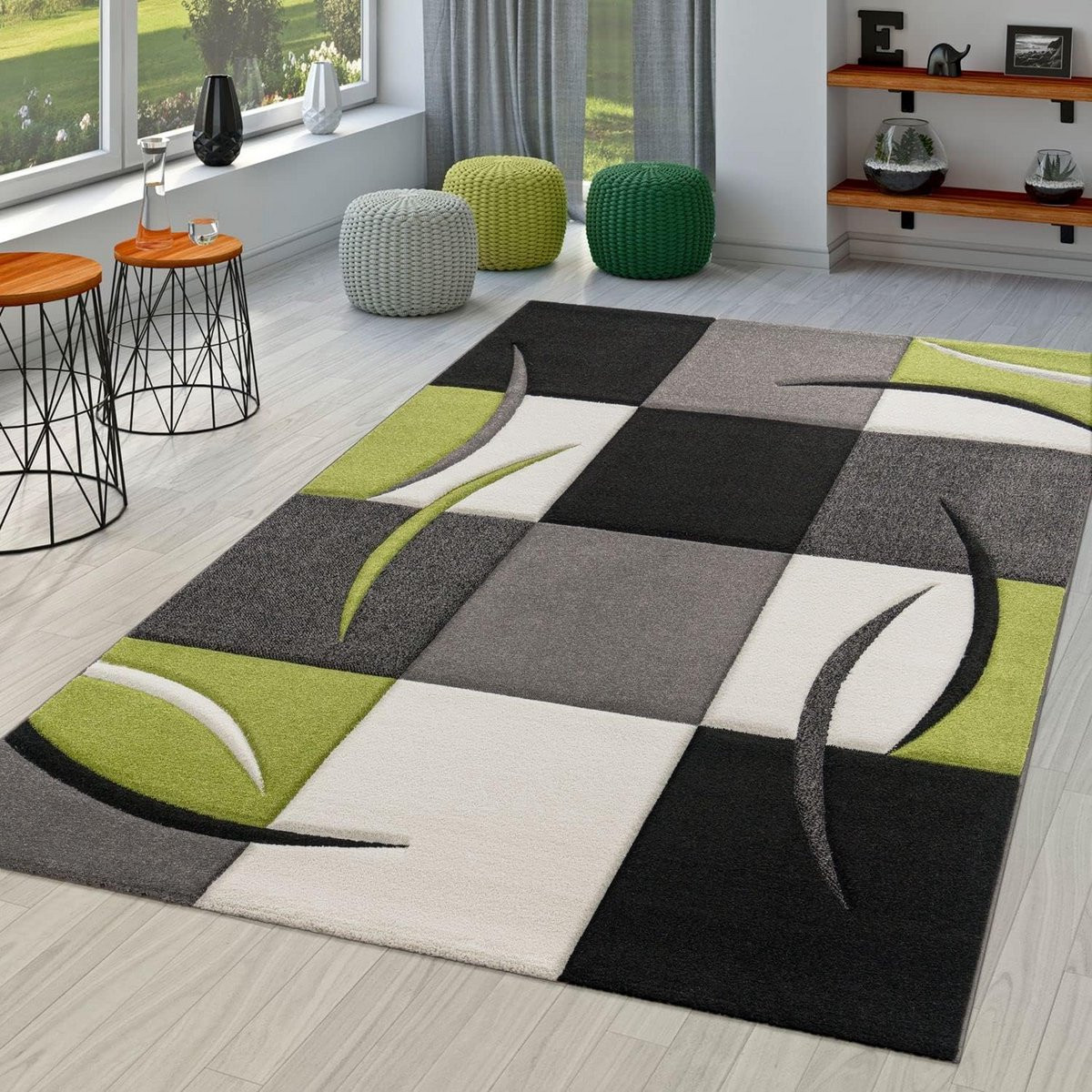 Modern Geometrisch Vloerkleed Groen Rect으로ngulair Kortpolig Polypropyleen