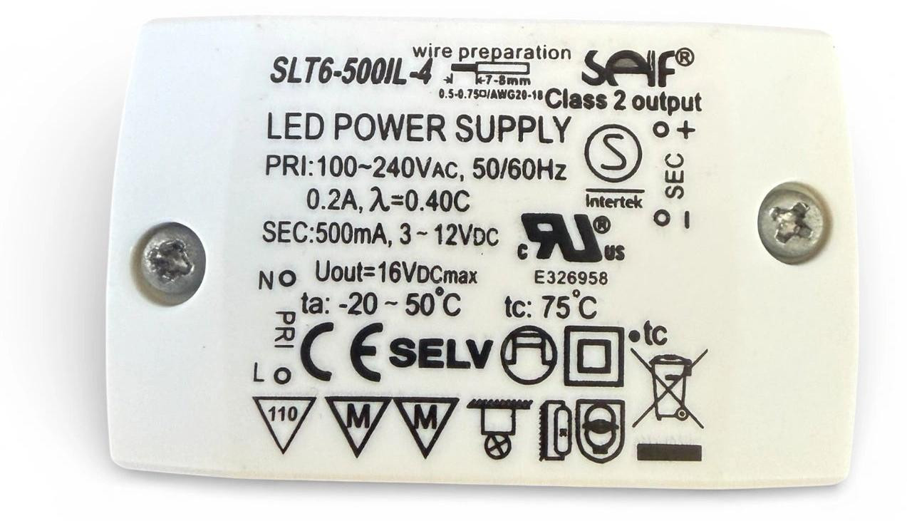 SELF Electronics LED-driver SLT6-500IL-4, 500mA, 6W, 3–12V DC, constante stroom (CV+CC)