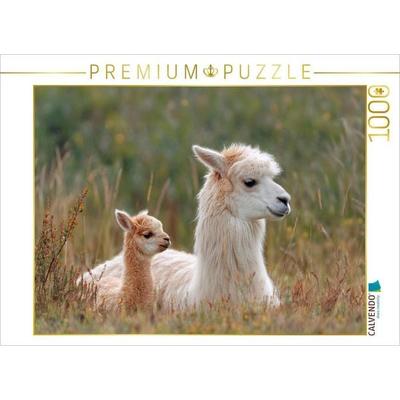 CALVENDO Puzzle Alpakas - Mutterglück im Gras | 1000 Teile Lege-Größe 64 × 48 cm Foto-Puzzle für glückliche Stunden, von , Calvendo Puzzle