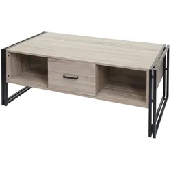 Mendler Couchtisch HWC-A27b, Beistelltisch Wohnzimmertisch, 3D-Struktur, 45x110x60cm MVG-zertifiziert, Metall ~ Eiche-Optik