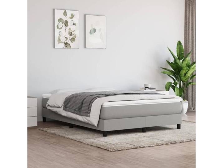TRU Cadre de Lit pour 140 x 200 cm Lit Simple en Bois d'ingénierie avec Sommier Tissu sans Tête de lit 203x140x25 cm Gris clair