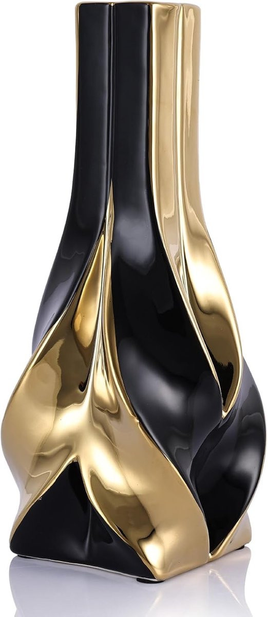 Decoratieve Keramische Vaas in Zwart en Goud, Hoogte: 27 cm